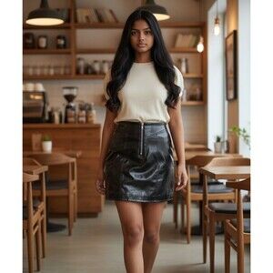 One Way Black Shiny Vinyl Mini Skirt size 10 NWT